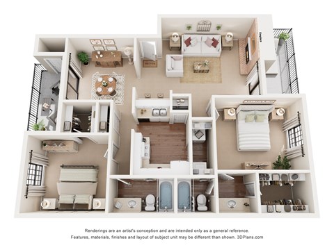 Floor plan for 2 beds, 2 baths, 1097 sqft